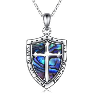 YFN Sterling Silver St Michael/St Christopher/Jesus/Virgin Mary Necklace for Men Women Catholic/Protector/Talisman Michael Archangel Medal Necklace Jewelry 18+2″(Cross Necklace for Men)