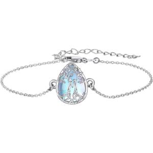 YFN Sterling Silver Tree of Life Bracelet – Sister Bracelet Jewelry, Birthday Gift for Sisters(Moonstone-2 Sister Bracelet)