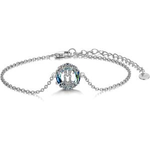 YFN Sterling Silver Tree of Life Bracelet – Sister Bracelet Jewelry, Birthday Gift for Sisters(Silver-Crystal Sister Bracelet)