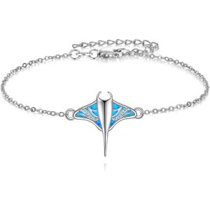 YFN Stingray Bracelet Sterling Silver Blue Opal Manta Ray Charm Bracelet Stingray Jewelry for Women Manta Ray Gifts for Mom