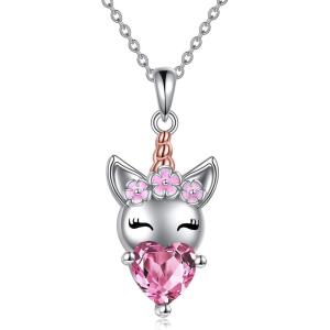 YFN Unicorns Gifts for Women Unicorn Pendant Necklace 925 Sterling Silver Unicorn Jewelry for Mom(Pink)