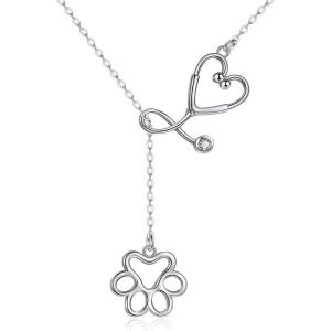 YFN Veterinarian Gifts 925 Sterling Silver Paw Print Y Necklace for Women Veterinary Student Graduation Jewelry for Christmas, Valentine’s Day, Mother’s Day, Birthday – Gift Box Included(A01 Paw Stethoscope Lariat)