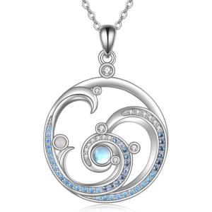 YFN Wave Necklace Sterling Silver Ocean Wave Pendant Necklace Beach Jewelry for Women Gifts(Moonstone Wave)