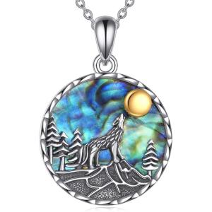 YFN Wolf Necklace Gifts for Men Women Sterling Silver Opal Moon Wolfs Jewelry Birthday 18+2″(Silver-Wolf Necklace)