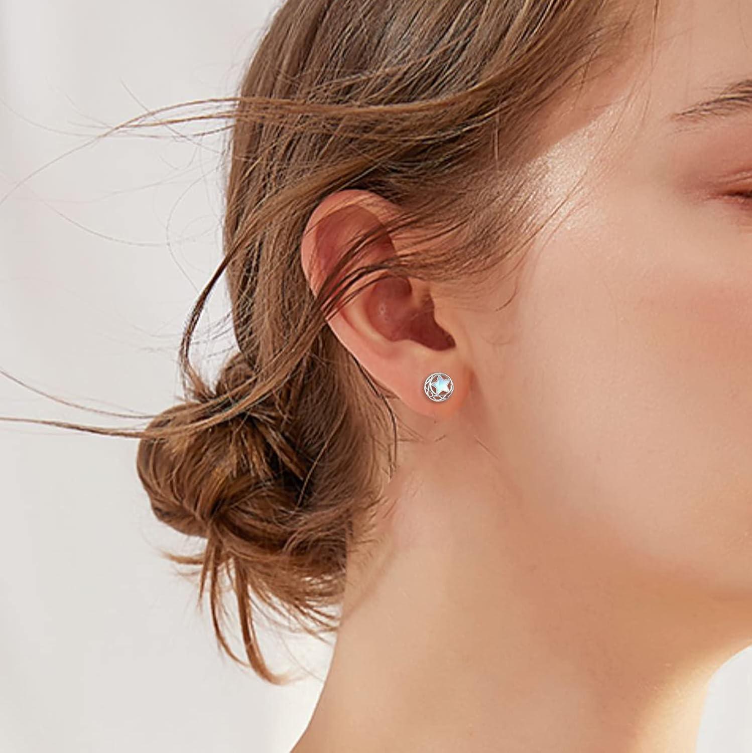 image:imageMoonstone Earrings Sterling Silver Stud Earrings Moonstone Jewelry for Women Hypoallergenic Earrings for Sensitive EarsMoonstone