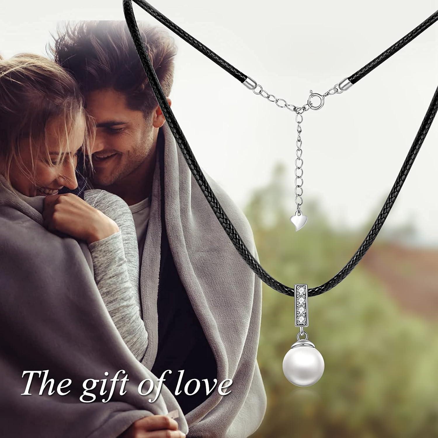 image:imageSterling Silver Pearl Choker Necklace With Faux Leather Cord Chain Jewelry Gift for Women 142