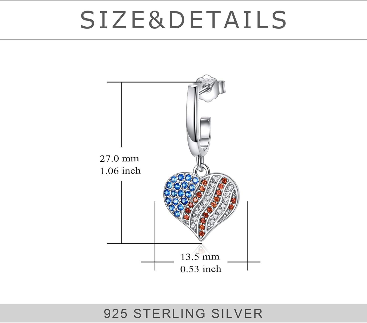 image:imageYFN 925 Sterling Silver BookAnimalFlower Drop Dangle Earrings Earring Hypoallergenic Jewelry for Christmas Graduation Mothers Day BirthdayB01 American Flag