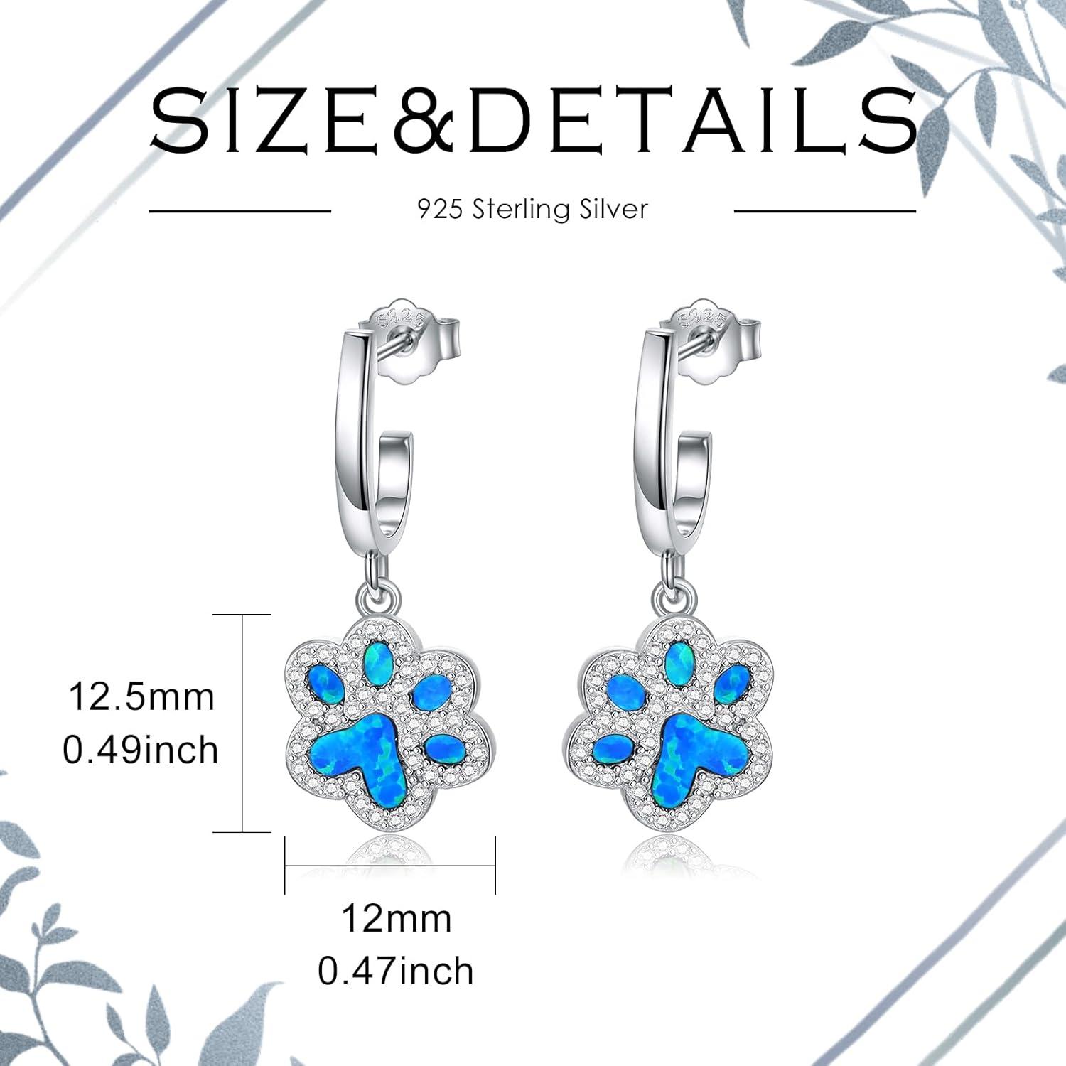 image:imageYFN 925 Sterling Silver BookAnimalFlower Drop Dangle Earrings Earring Hypoallergenic Jewelry for Christmas Graduation Mothers Day BirthdayC03 PawBlue Opal