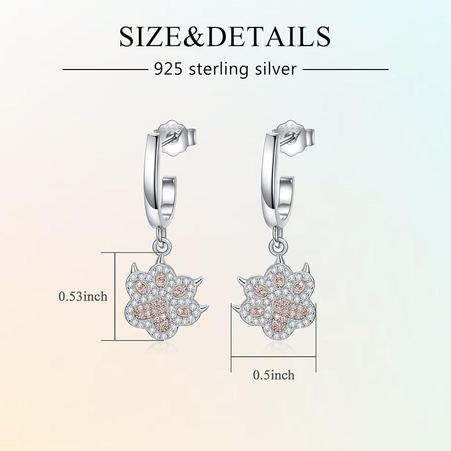 image:imageYFN 925 Sterling Silver BookAnimalFlower Drop Dangle Earrings Earring Hypoallergenic Jewelry for Christmas Graduation Mothers Day BirthdayC04 PawPink