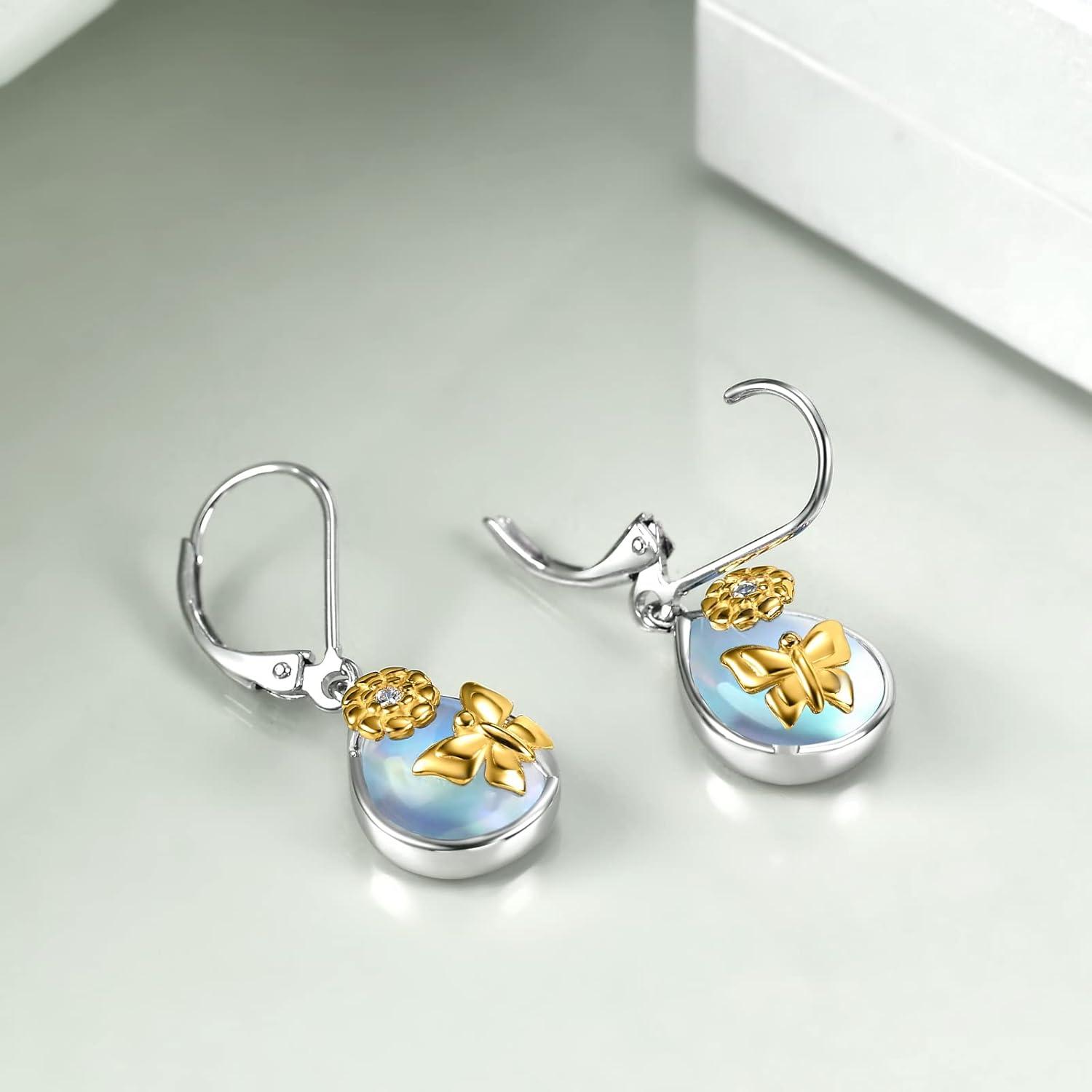 image:imageYFN 925 Sterling Silver Dangle Drop Earring Hypoallergenic Earring Jewelry Gift for Women GirlsButterflyMoonstone