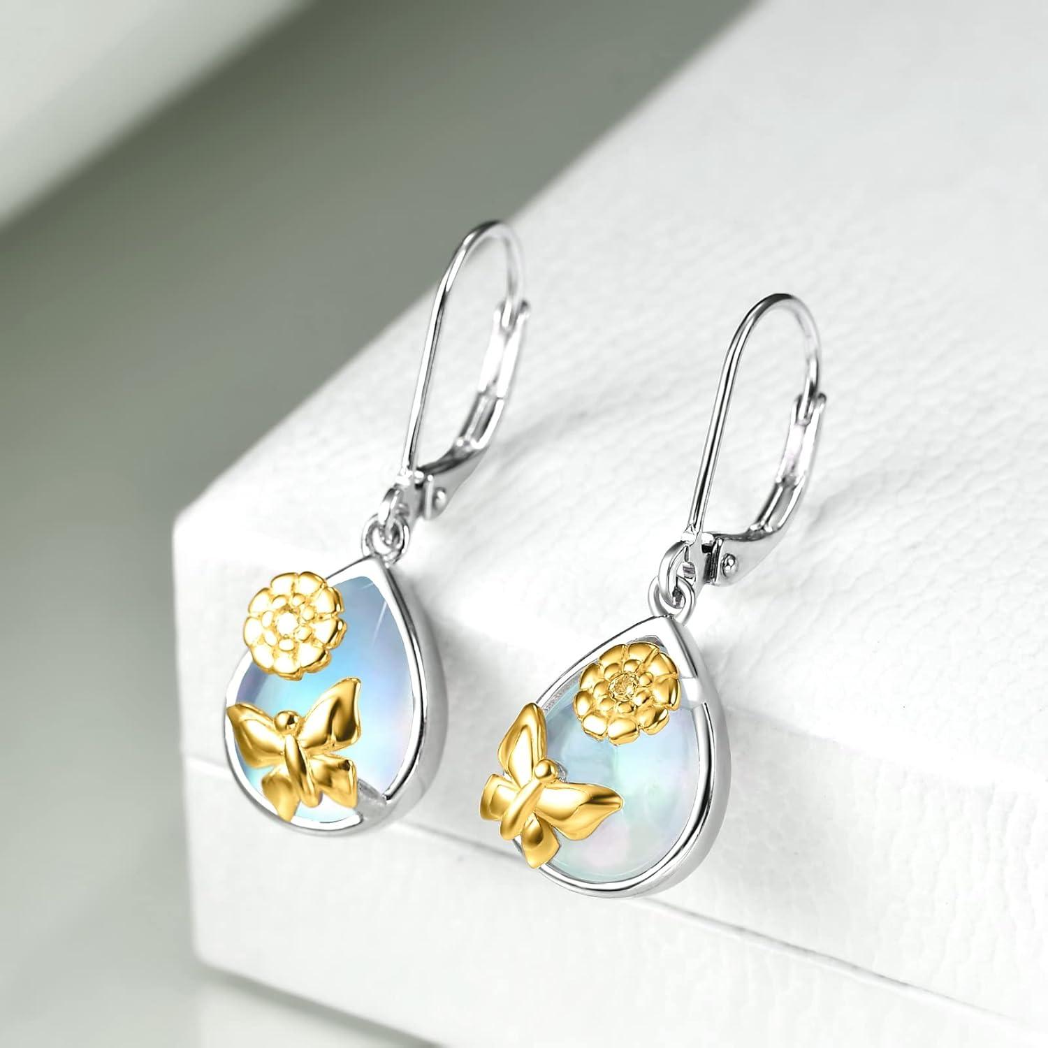 image:imageYFN 925 Sterling Silver Dangle Drop Earring Hypoallergenic Earring Jewelry Gift for Women GirlsButterflyMoonstone