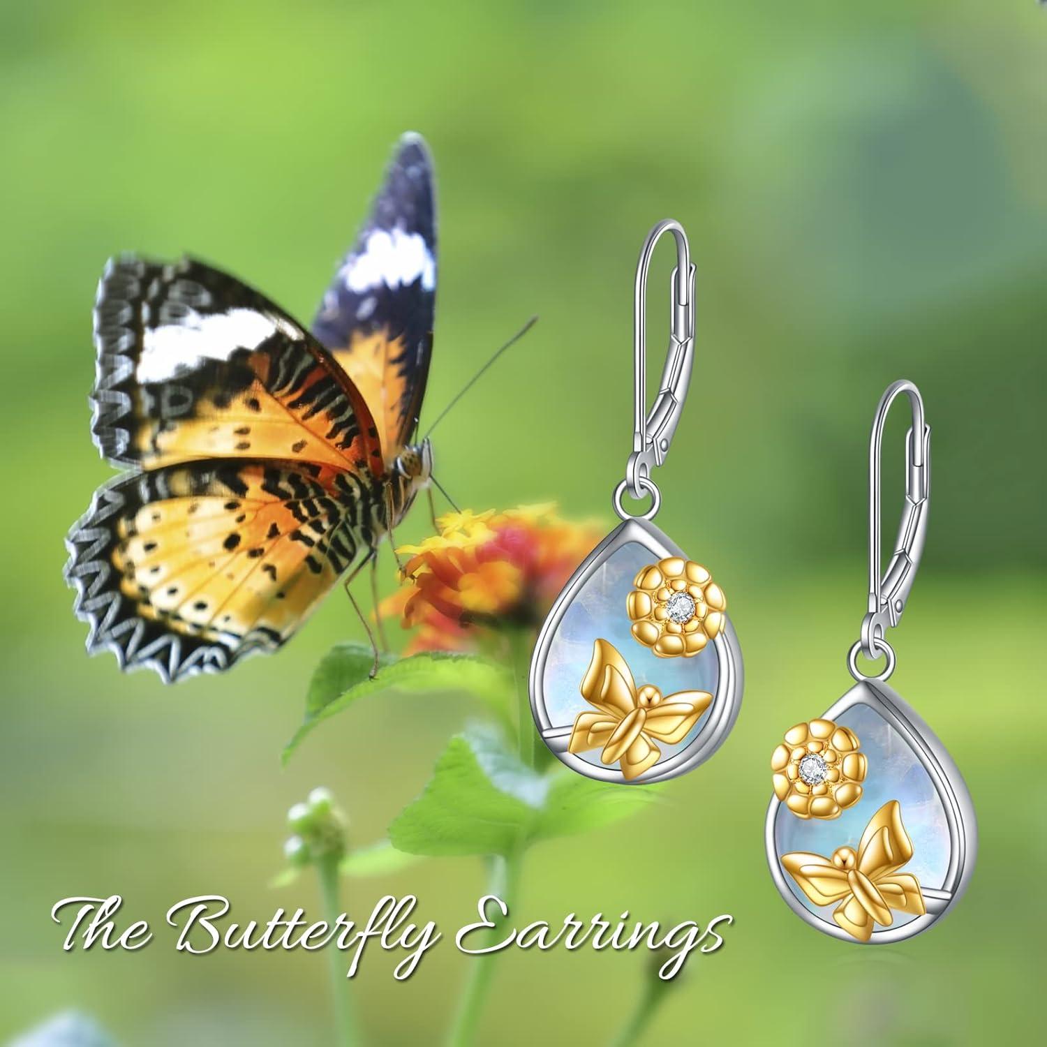 image:imageYFN 925 Sterling Silver Dangle Drop Earring Hypoallergenic Earring Jewelry Gift for Women GirlsButterflyMoonstone