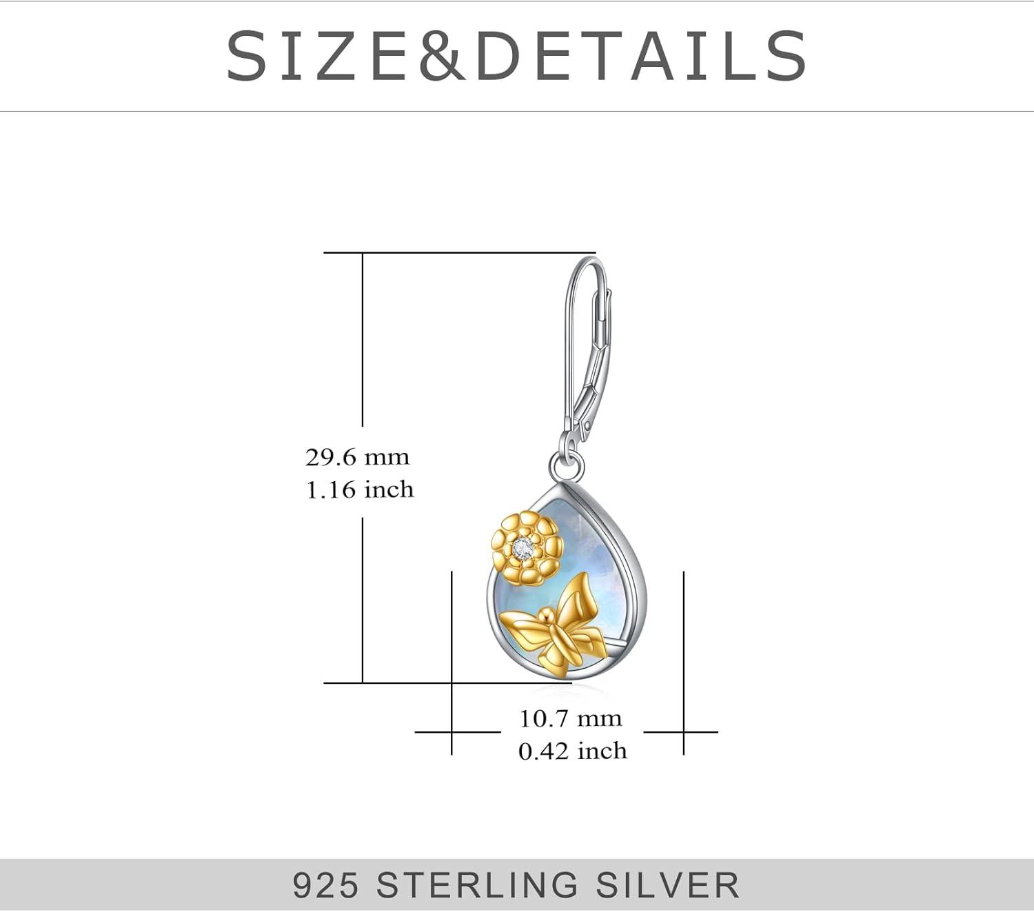 image:imageYFN 925 Sterling Silver Dangle Drop Earring Hypoallergenic Earring Jewelry Gift for Women GirlsButterflyMoonstone
