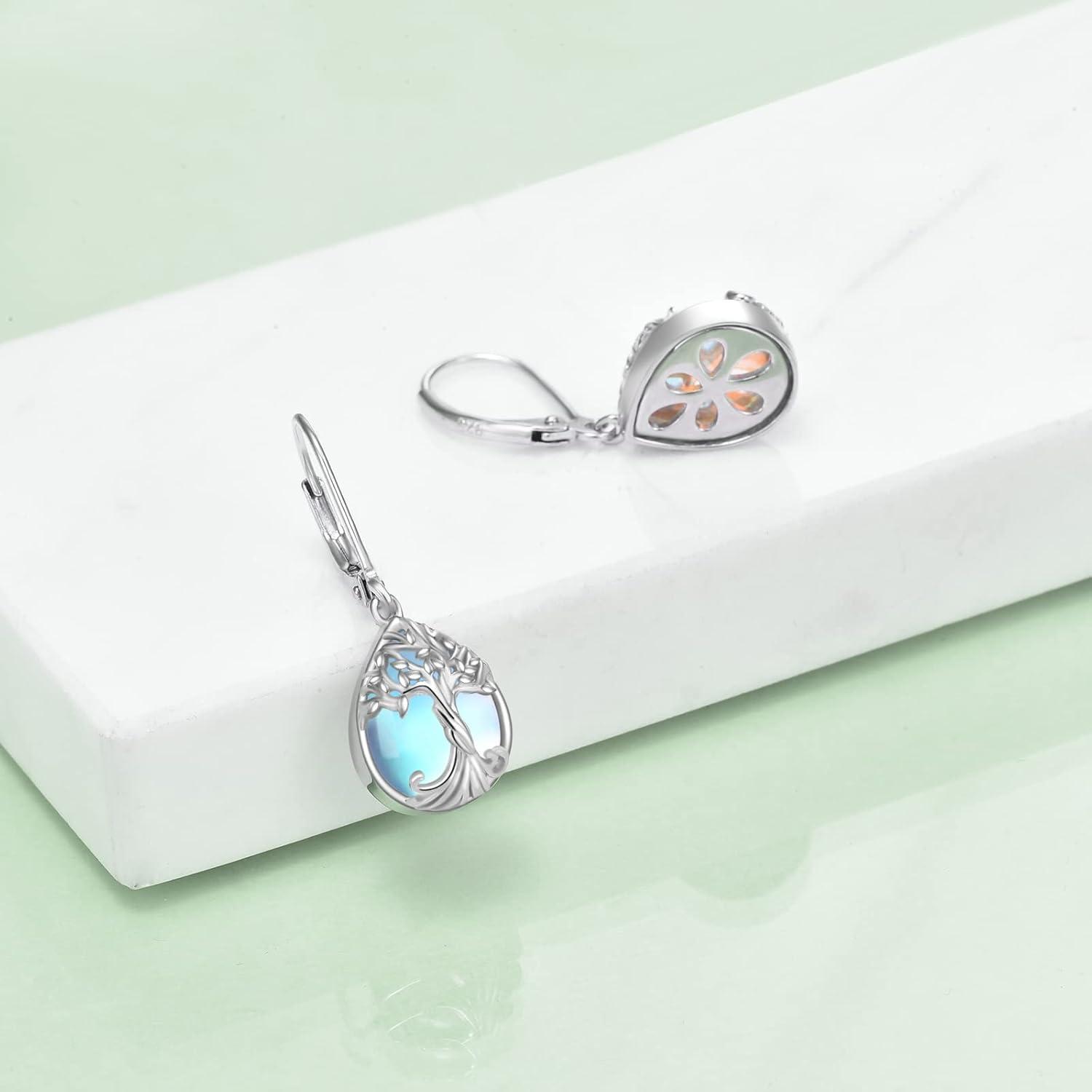 image:imageYFN 925 Sterling Silver Dangle Drop Earring Hypoallergenic Earring Jewelry Gift for Women GirlsTreeMoonstone