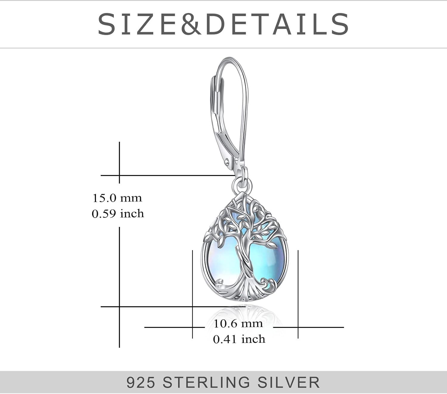 image:imageYFN 925 Sterling Silver Dangle Drop Earring Hypoallergenic Earring Jewelry Gift for Women GirlsTreeMoonstone