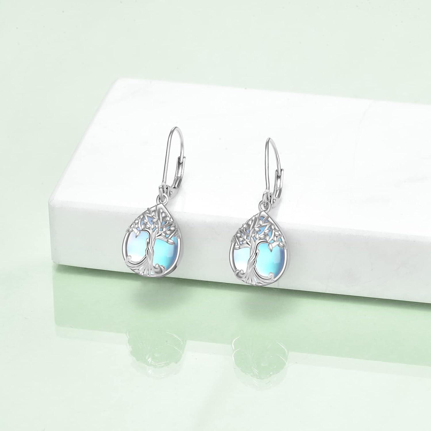 image:imageYFN 925 Sterling Silver Dangle Drop Earring Hypoallergenic Earring Jewelry Gift for Women GirlsTreeMoonstone