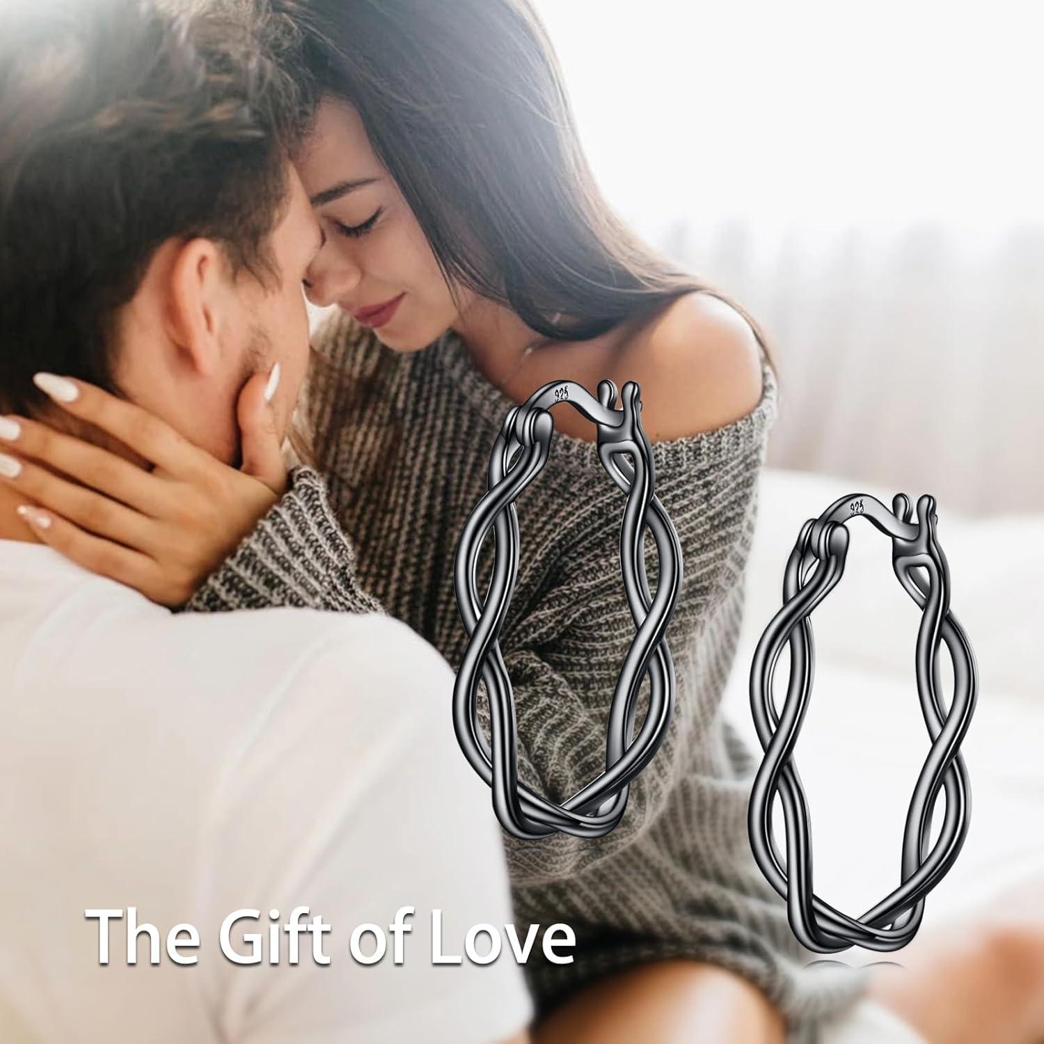 image:imageYFN 925 Sterling Silver Hoop Earrings for Women Lightweight Twisted Hoop Earrings with ClickTop ClosureHypoallergenic Hoops Earrings for WomenBlack Hoop Earrings