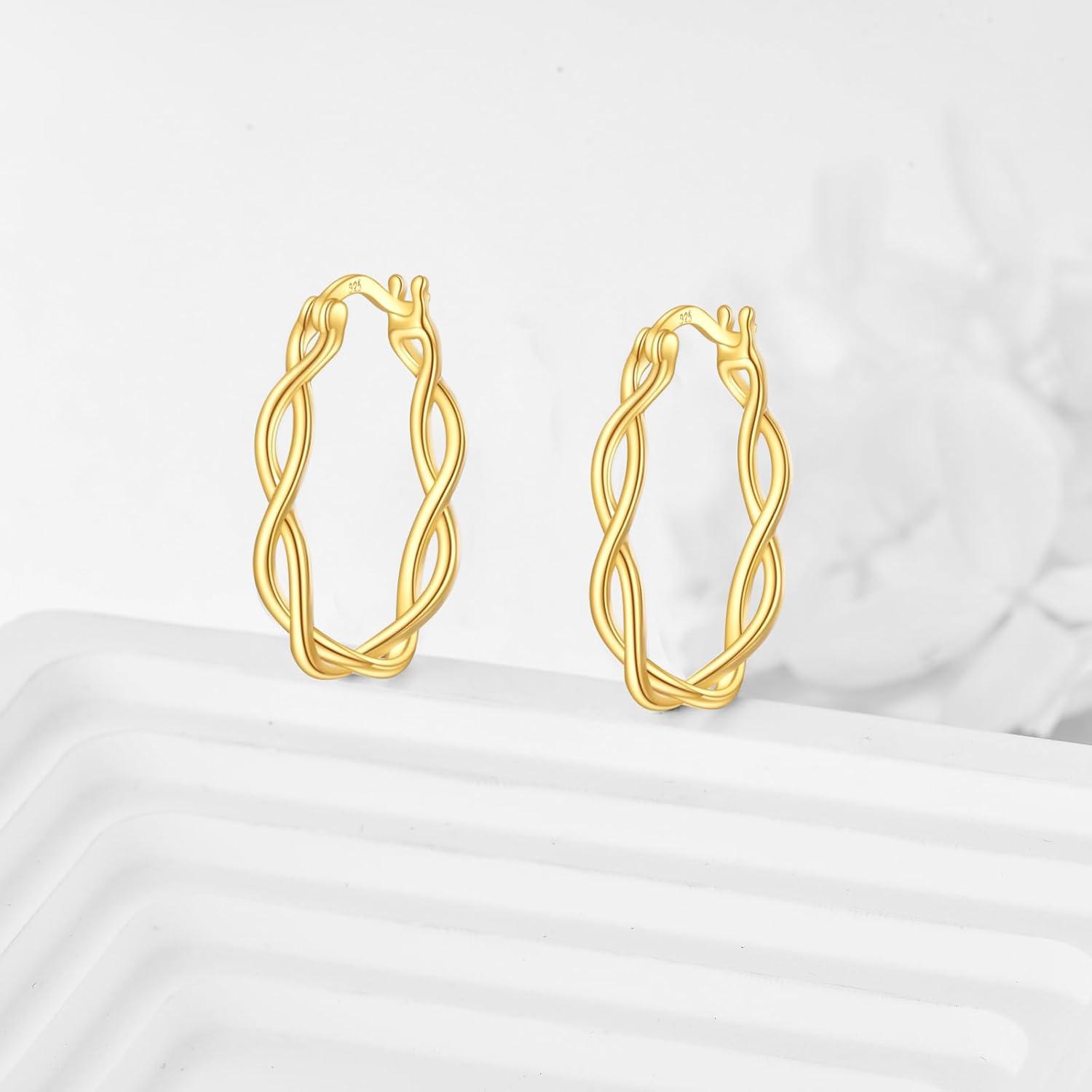 image:imageYFN 925 Sterling Silver Hoop Earrings for Women Lightweight Twisted Hoop Earrings with ClickTop ClosureHypoallergenic Hoops Earrings for WomenGold Hoop Earrings