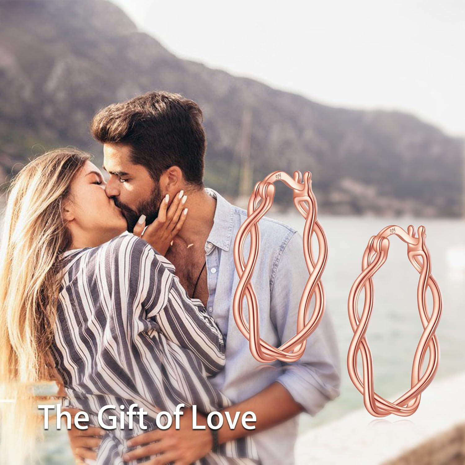 image:imageYFN 925 Sterling Silver Hoop Earrings for Women Lightweight Twisted Hoop Earrings with ClickTop ClosureHypoallergenic Hoops Earrings for WomenRose Gold hoop Earrings