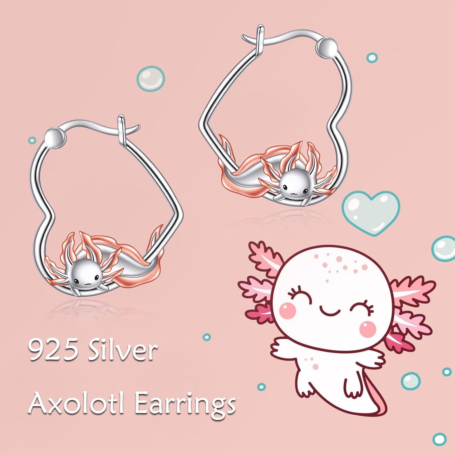 image:imageYFN Animal Earrings Sterling Silver Animal Heart Hoop Dangle Earrings Cute Jewelry Gifts for WomenAxolotl