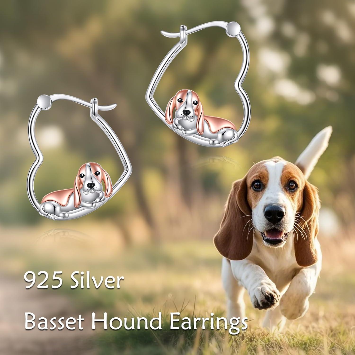 image:imageYFN Animal Earrings Sterling Silver Animal Heart Hoop Dangle Earrings Cute Jewelry Gifts for WomenBasset Hound
