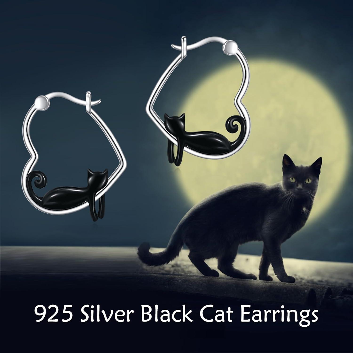image:imageYFN Animal Earrings Sterling Silver Animal Heart Hoop Dangle Earrings Cute Jewelry Gifts for WomenBlack Cat