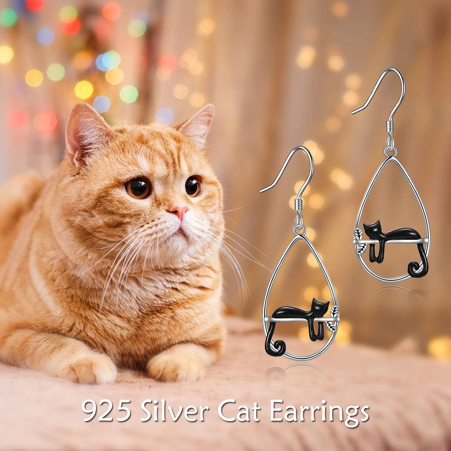 image:imageYFN Animal Earrings Sterling Silver Animal Heart Hoop Dangle Earrings Cute Jewelry Gifts for WomenBlack Cat Dangle