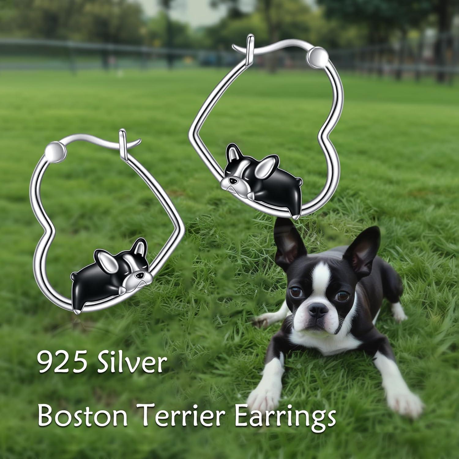 image:imageYFN Animal Earrings Sterling Silver Animal Heart Hoop Dangle Earrings Cute Jewelry Gifts for WomenBoston Terrier