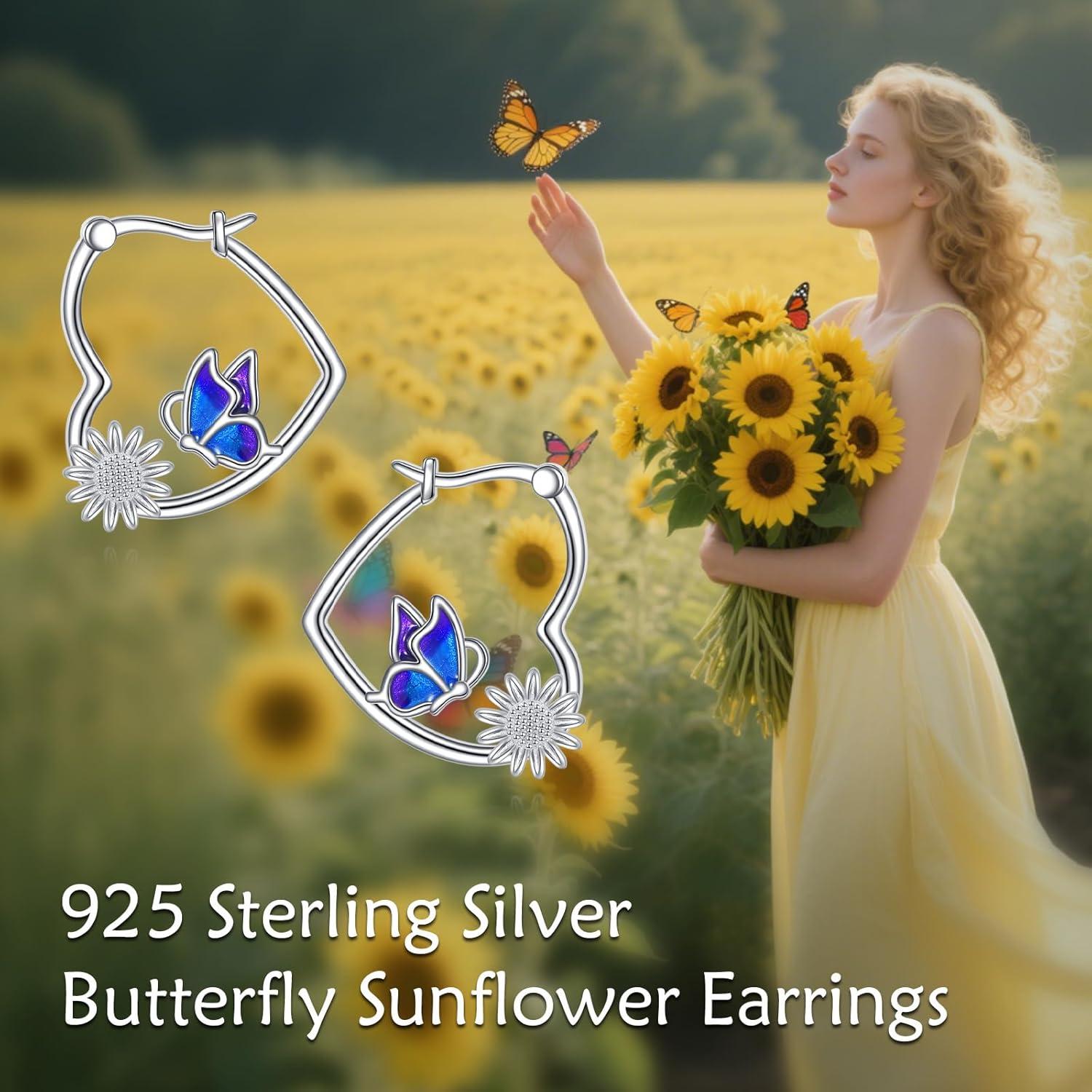 image:imageYFN Animal Earrings Sterling Silver Animal Heart Hoop Dangle Earrings Cute Jewelry Gifts for WomenButterfly