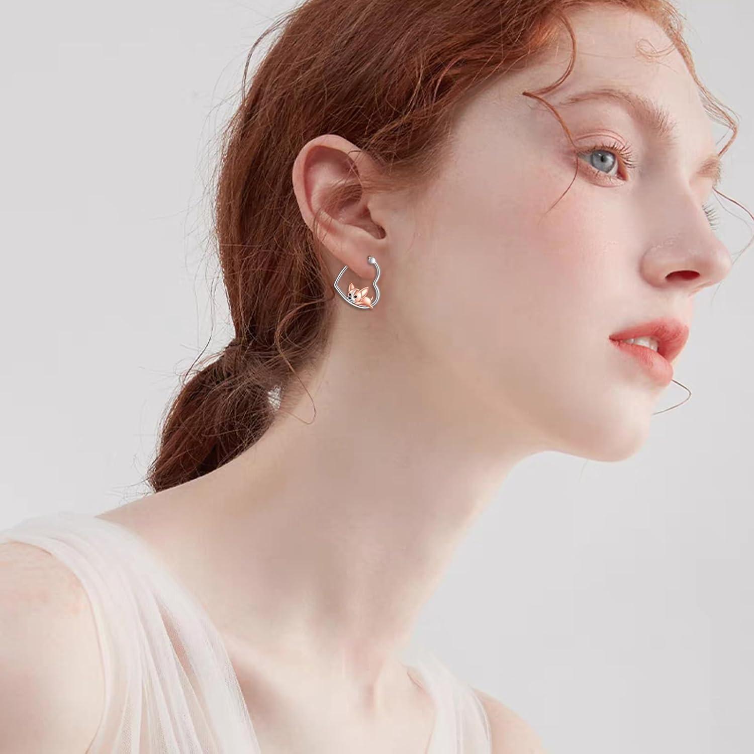 image:imageYFN Animal Earrings Sterling Silver Animal Heart Hoop Dangle Earrings Cute Jewelry Gifts for WomenChihuahua