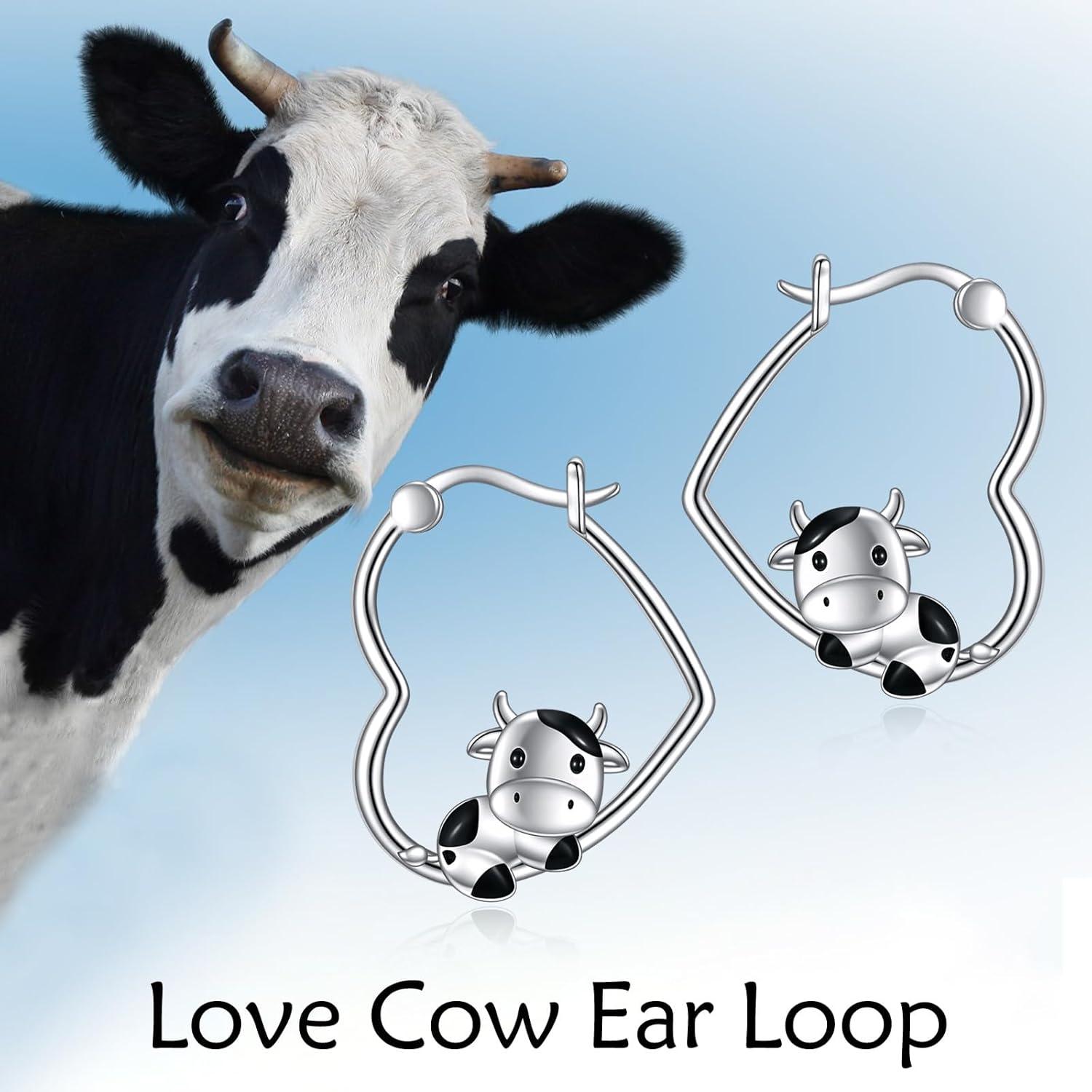 image:imageYFN Animal Earrings Sterling Silver Animal Heart Hoop Dangle Earrings Cute Jewelry Gifts for WomenCow