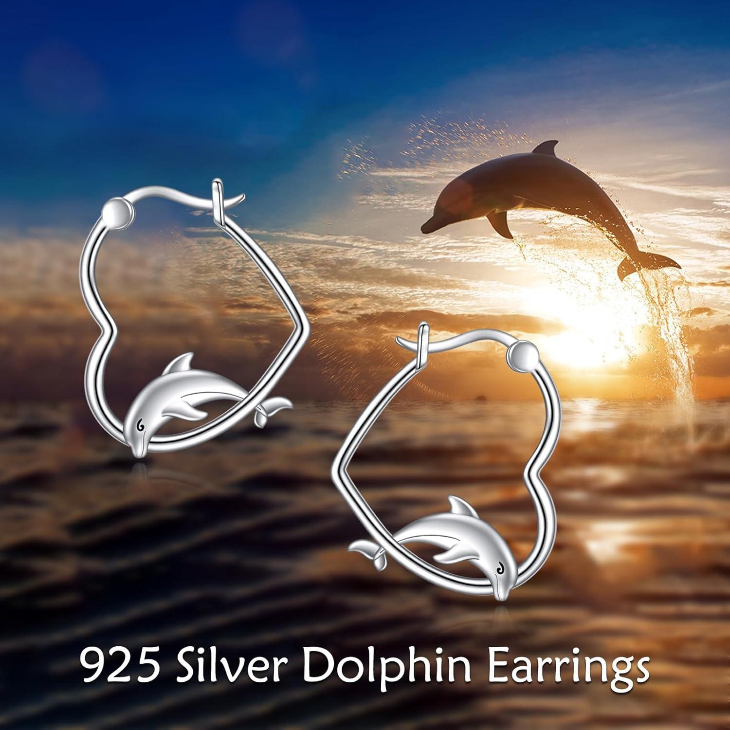 image:imageYFN Animal Earrings Sterling Silver Animal Heart Hoop Dangle Earrings Cute Jewelry Gifts for WomenDolphin