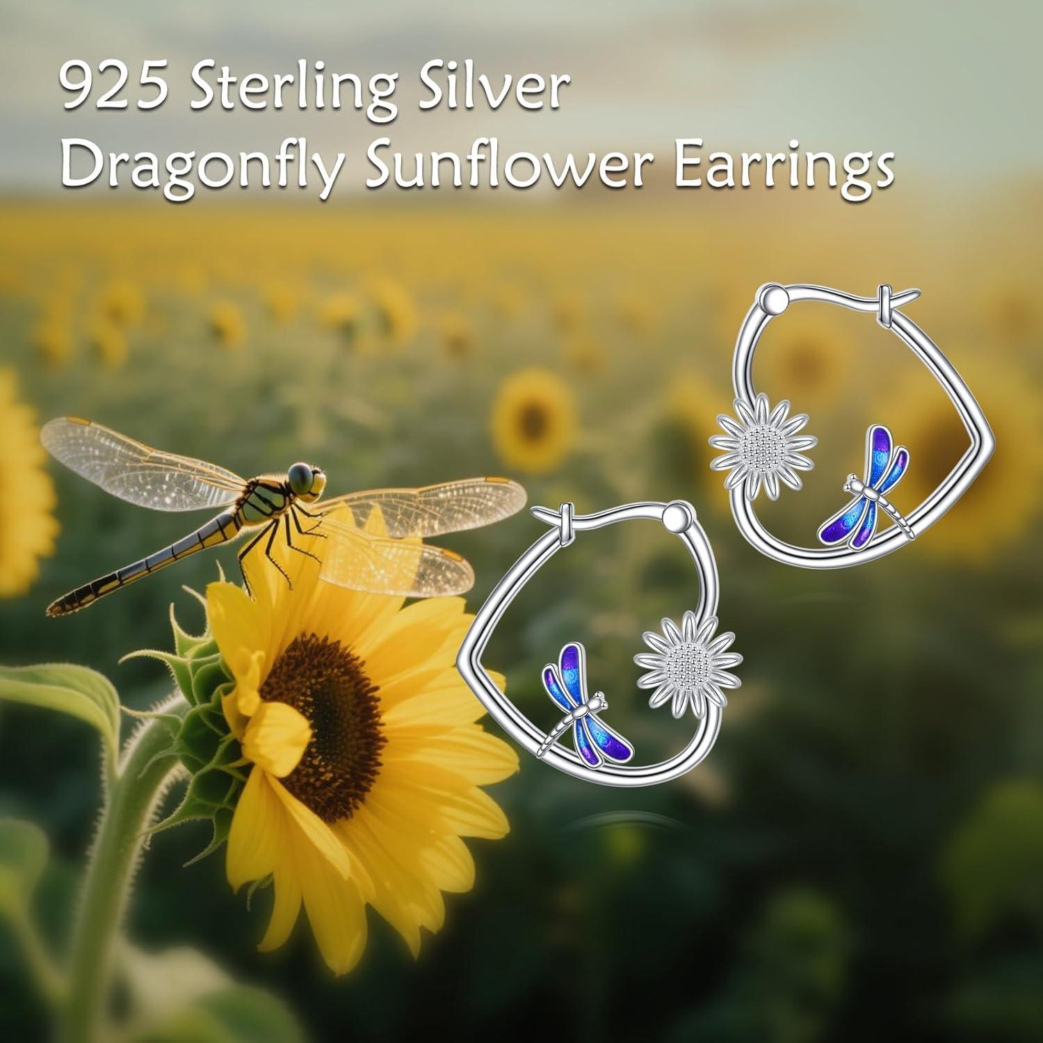 image:imageYFN Animal Earrings Sterling Silver Animal Heart Hoop Dangle Earrings Cute Jewelry Gifts for WomenDragonfly