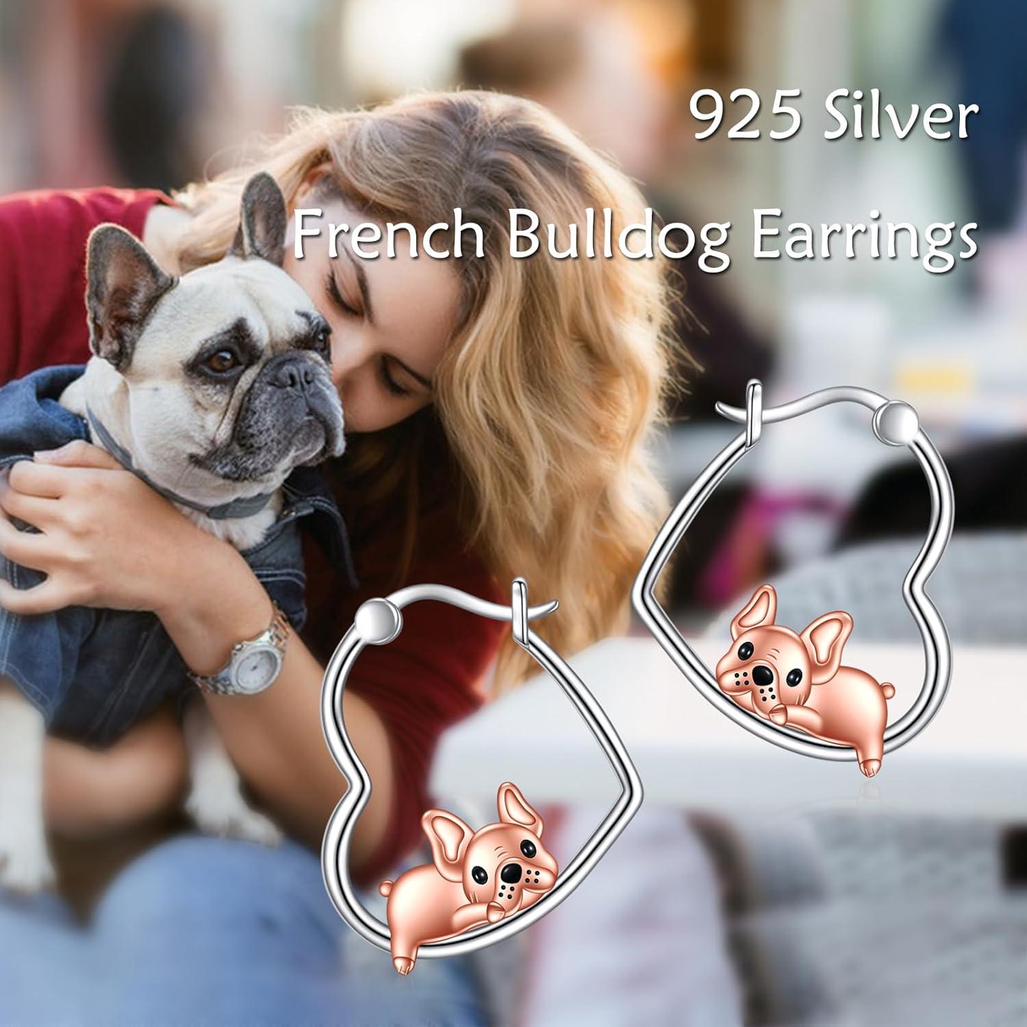 image:imageYFN Animal Earrings Sterling Silver Animal Heart Hoop Dangle Earrings Cute Jewelry Gifts for WomenFrench Bulldog