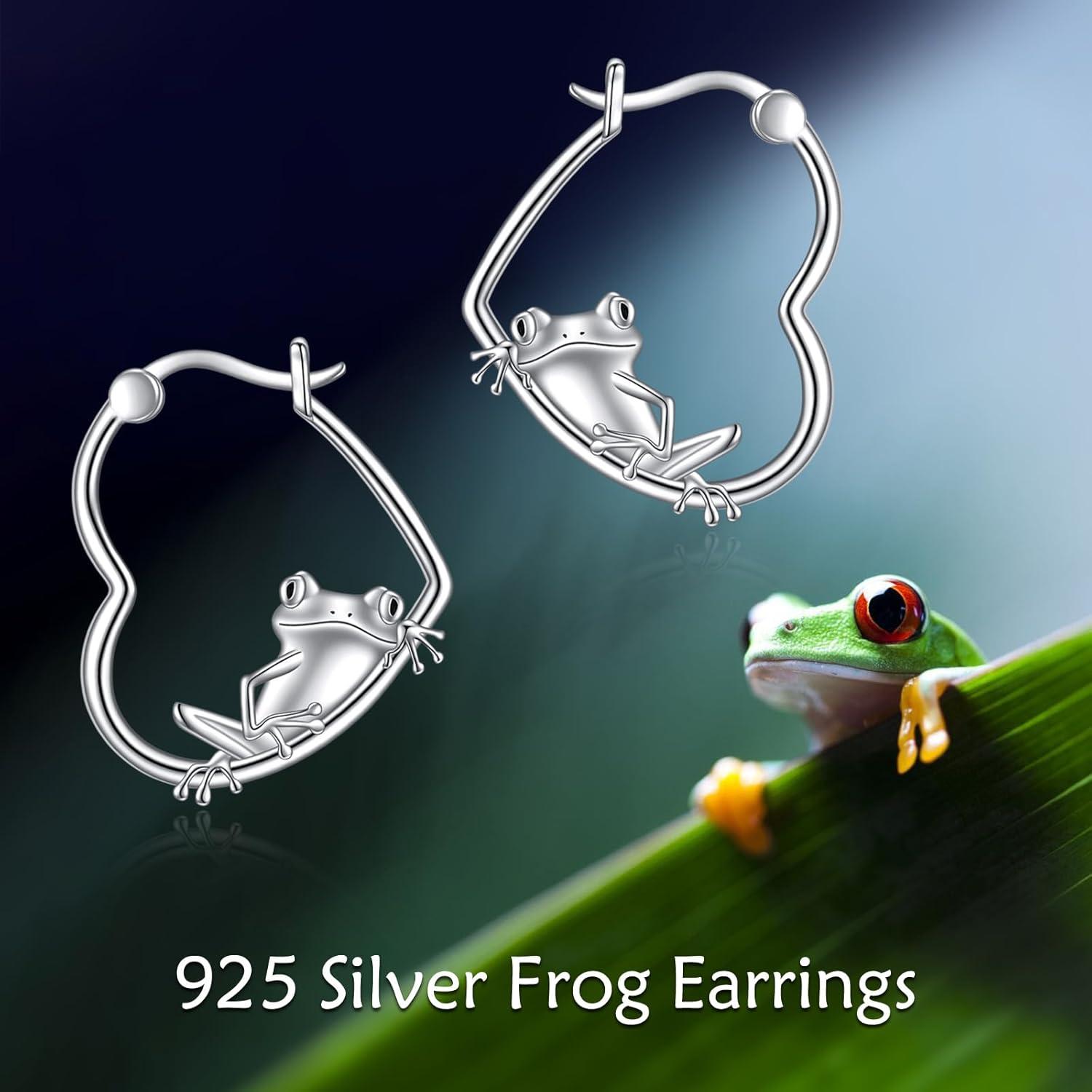 image:imageYFN Animal Earrings Sterling Silver Animal Heart Hoop Dangle Earrings Cute Jewelry Gifts for WomenFrog