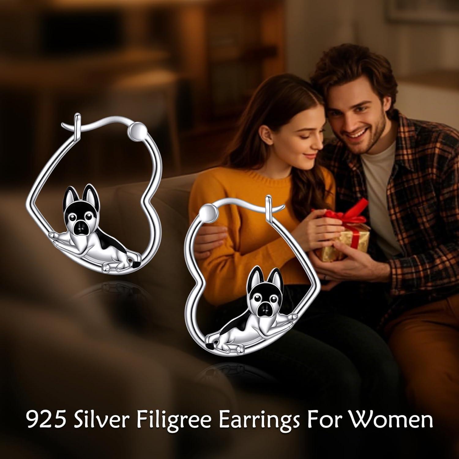 image:imageYFN Animal Earrings Sterling Silver Animal Heart Hoop Dangle Earrings Cute Jewelry Gifts for WomenGerman Shepherd