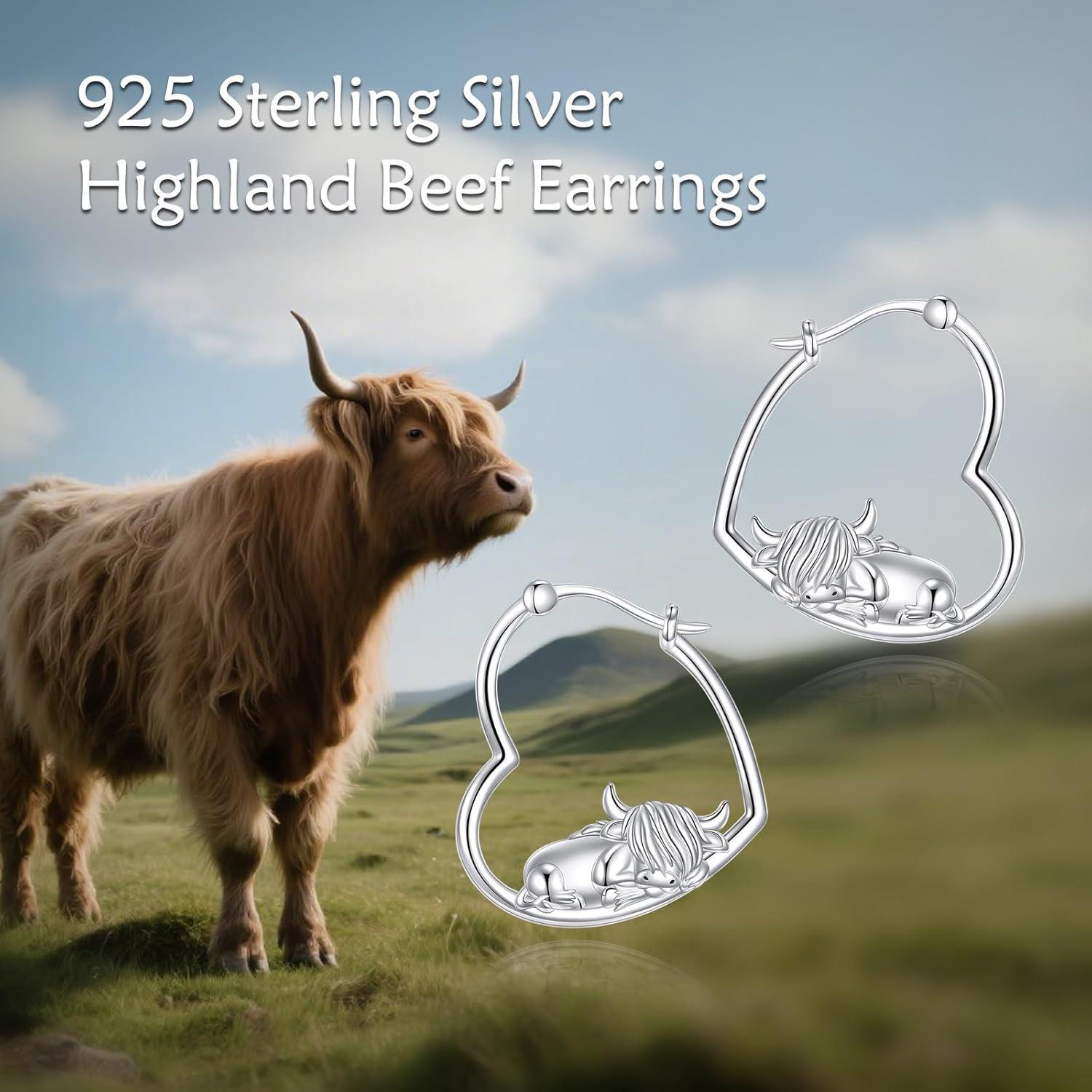 image:imageYFN Animal Earrings Sterling Silver Animal Heart Hoop Dangle Earrings Cute Jewelry Gifts for WomenHighland Cow