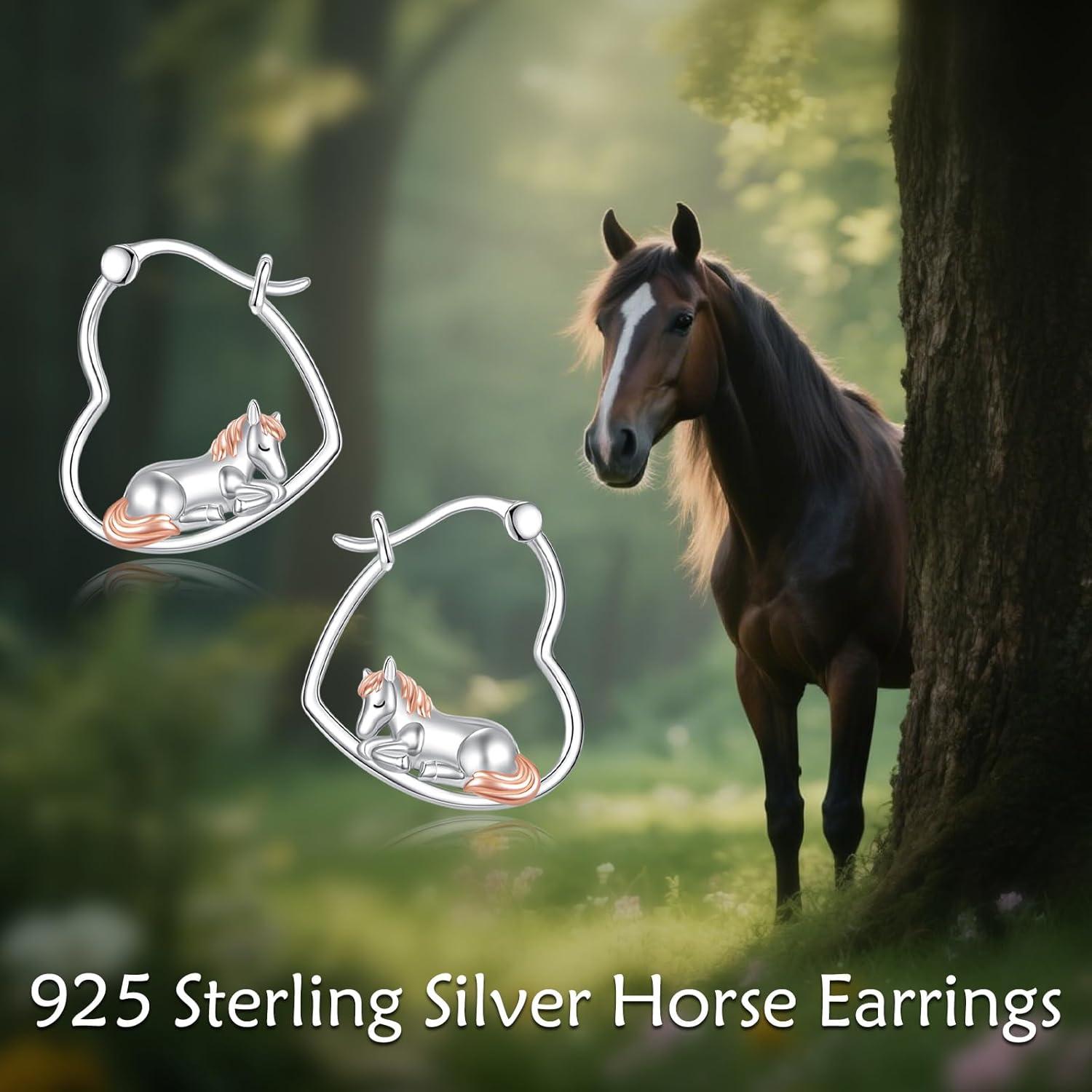 image:imageYFN Animal Earrings Sterling Silver Animal Heart Hoop Dangle Earrings Cute Jewelry Gifts for WomenHorse