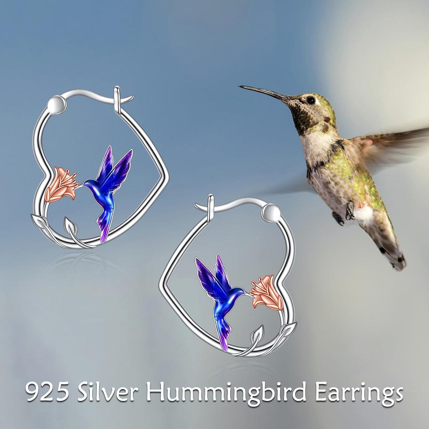 image:imageYFN Animal Earrings Sterling Silver Animal Heart Hoop Dangle Earrings Cute Jewelry Gifts for WomenHummingbird