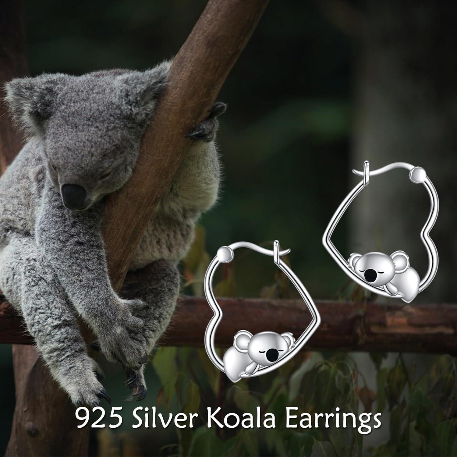 image:imageYFN Animal Earrings Sterling Silver Animal Heart Hoop Dangle Earrings Cute Jewelry Gifts for WomenKoala