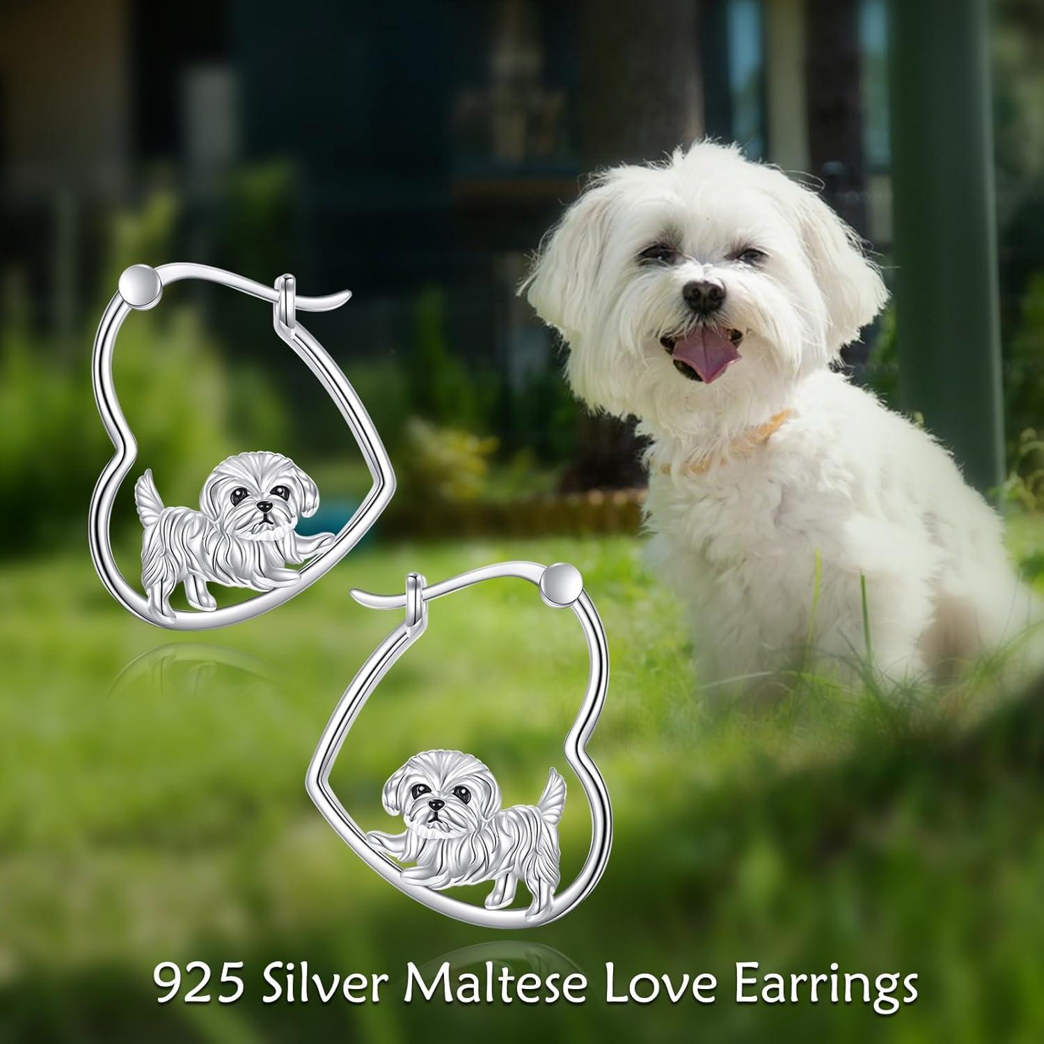 image:imageYFN Animal Earrings Sterling Silver Animal Heart Hoop Dangle Earrings Cute Jewelry Gifts for WomenMaltese