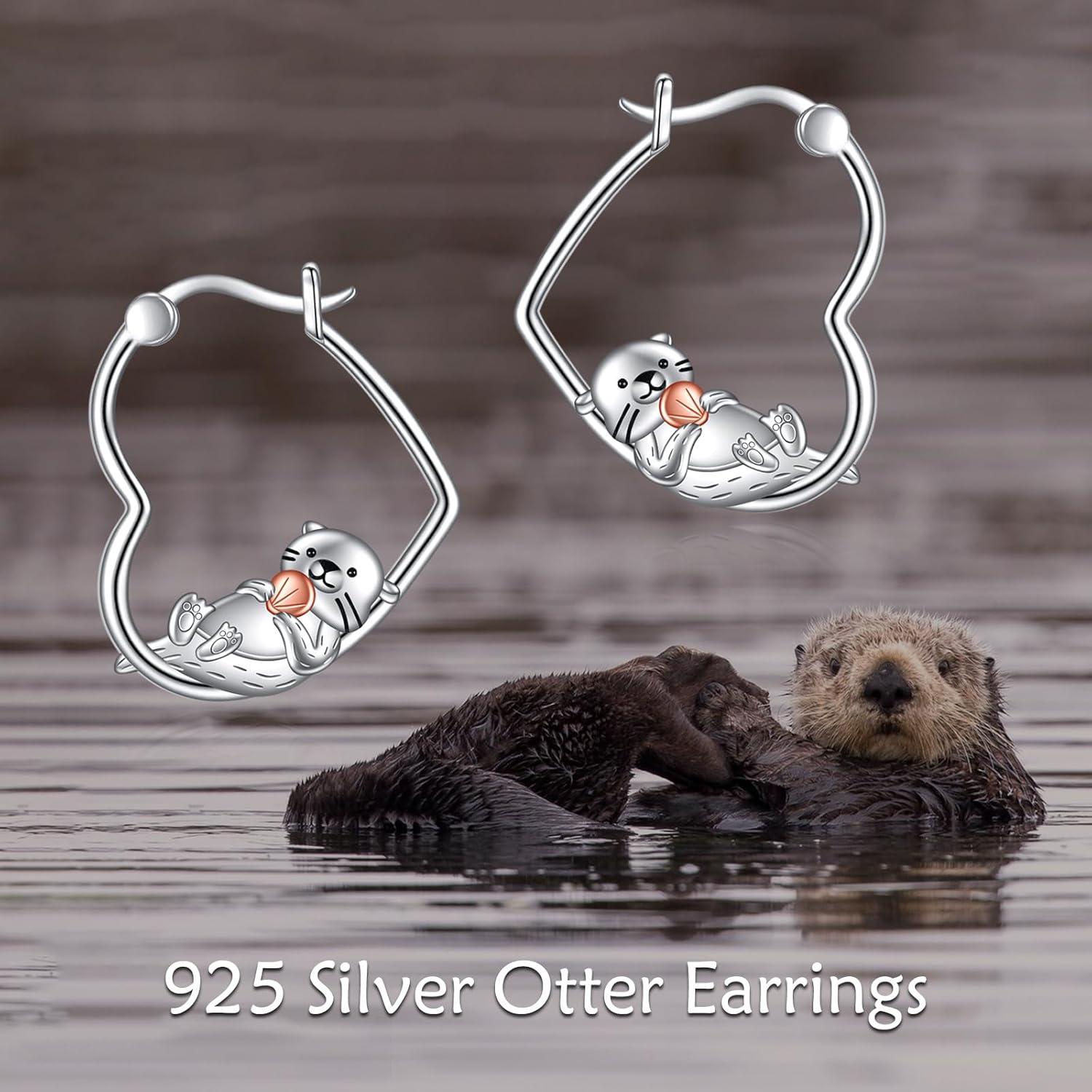 image:imageYFN Animal Earrings Sterling Silver Animal Heart Hoop Dangle Earrings Cute Jewelry Gifts for WomenOtter