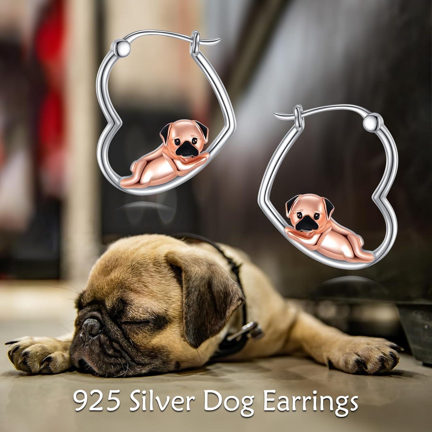 image:imageYFN Animal Earrings Sterling Silver Animal Heart Hoop Dangle Earrings Cute Jewelry Gifts for WomenPug