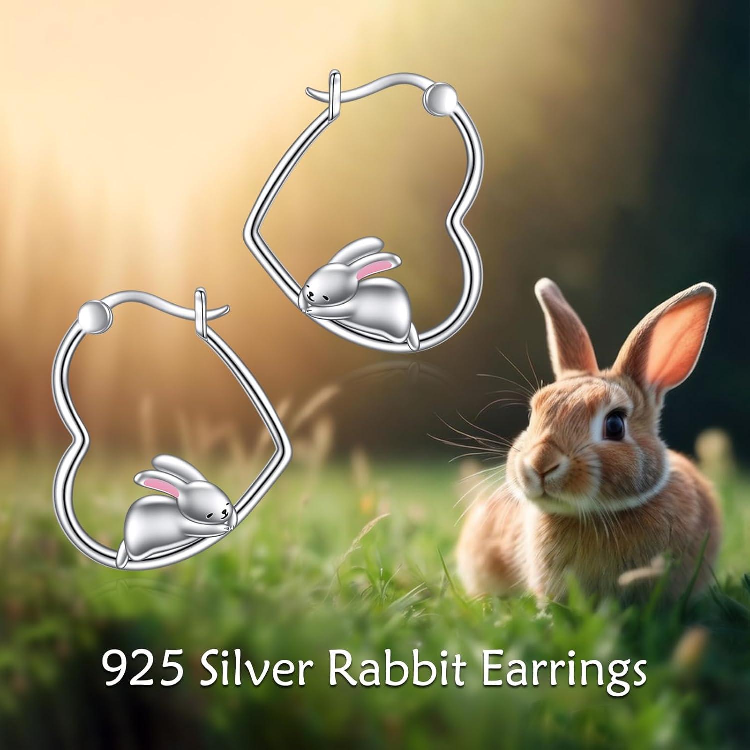 image:imageYFN Animal Earrings Sterling Silver Animal Heart Hoop Dangle Earrings Cute Jewelry Gifts for WomenRabbit