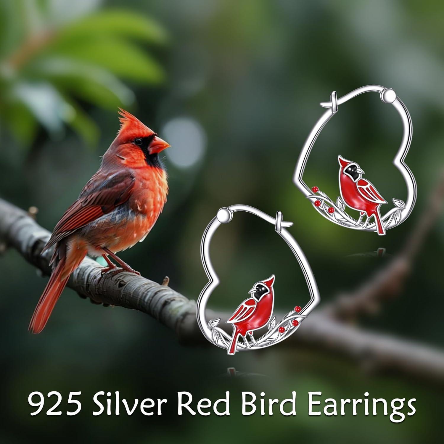 image:imageYFN Animal Earrings Sterling Silver Animal Heart Hoop Dangle Earrings Cute Jewelry Gifts for WomenRed Cardinal