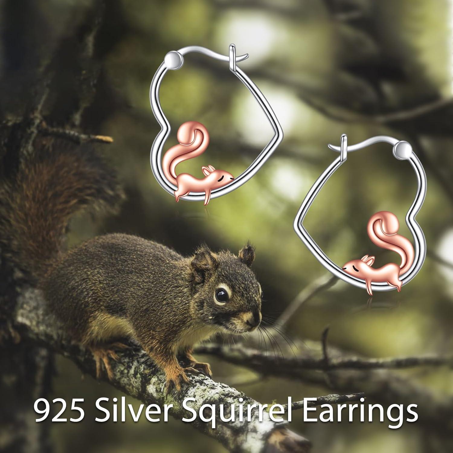image:imageYFN Animal Earrings Sterling Silver Animal Heart Hoop Dangle Earrings Cute Jewelry Gifts for WomenSquirrel