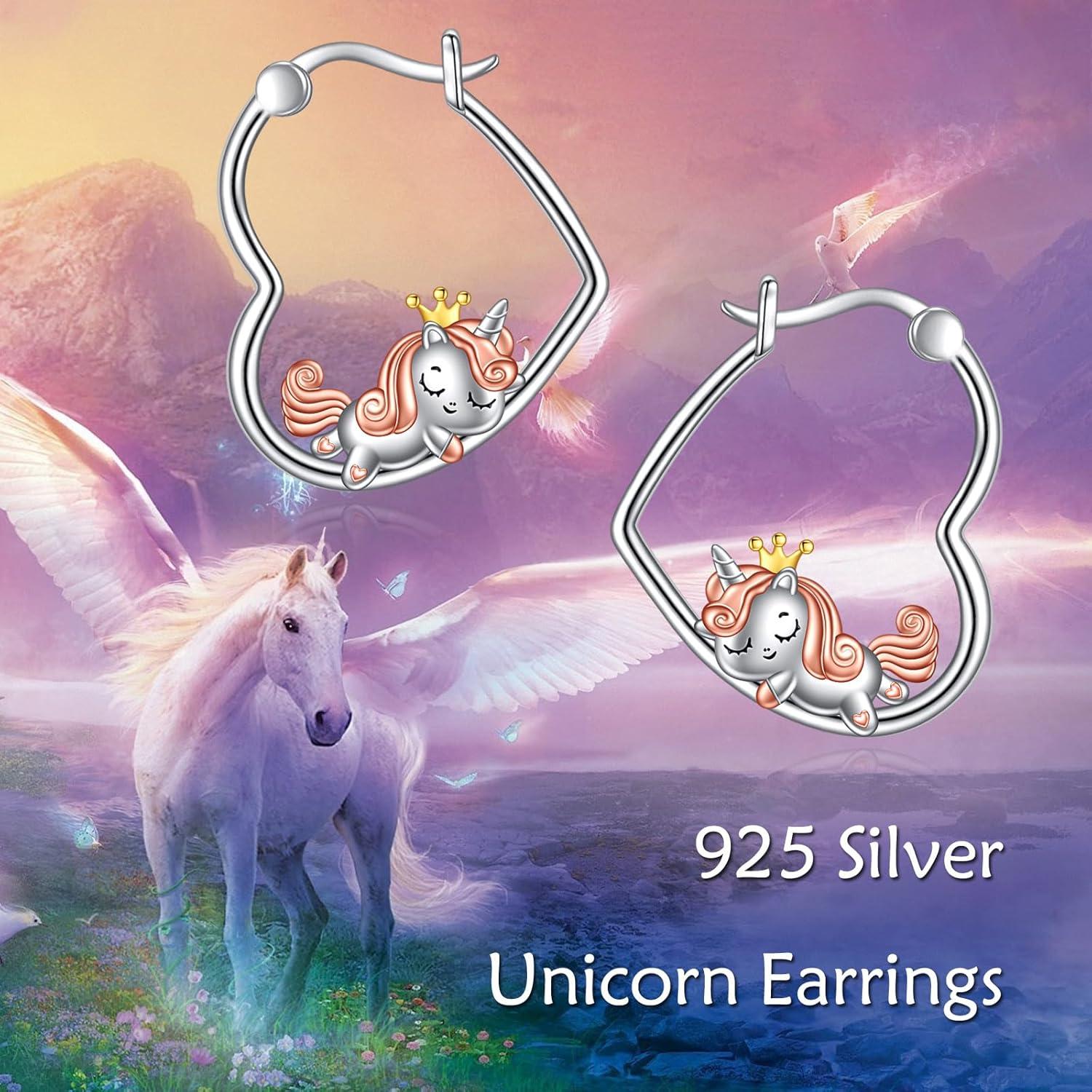 image:imageYFN Animal Earrings Sterling Silver Animal Heart Hoop Dangle Earrings Cute Jewelry Gifts for WomenUnicorn