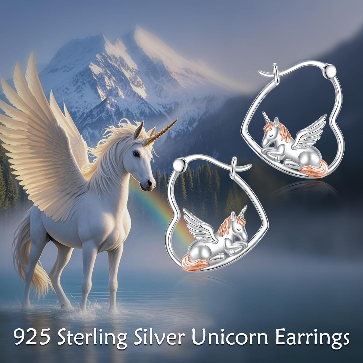 image:imageYFN Animal Earrings Sterling Silver Animal Heart Hoop Dangle Earrings Cute Jewelry Gifts for WomenUnicorn B