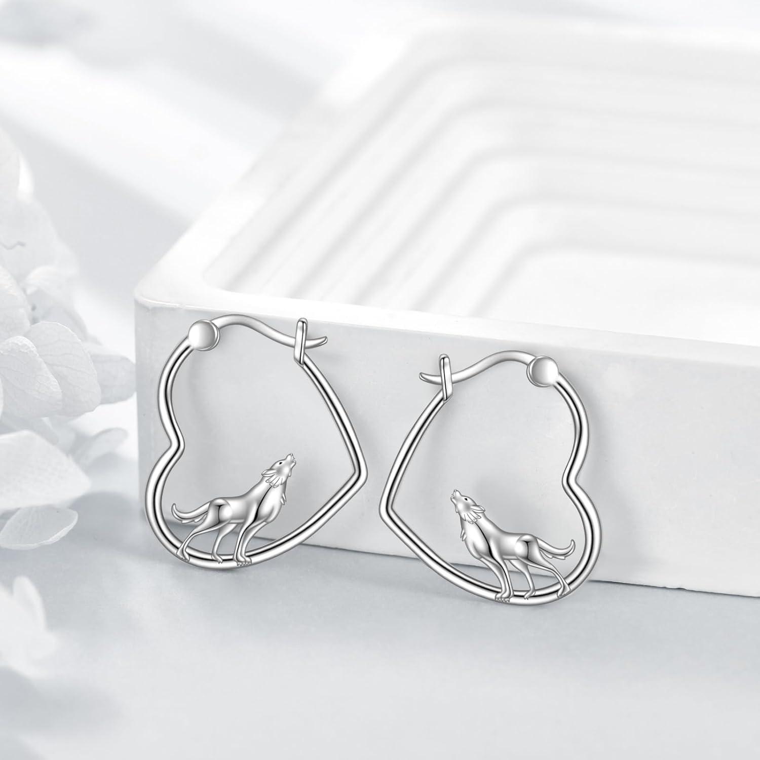 image:imageYFN Animal Earrings Sterling Silver Animal Heart Hoop Dangle Earrings Cute Jewelry Gifts for WomenWolf