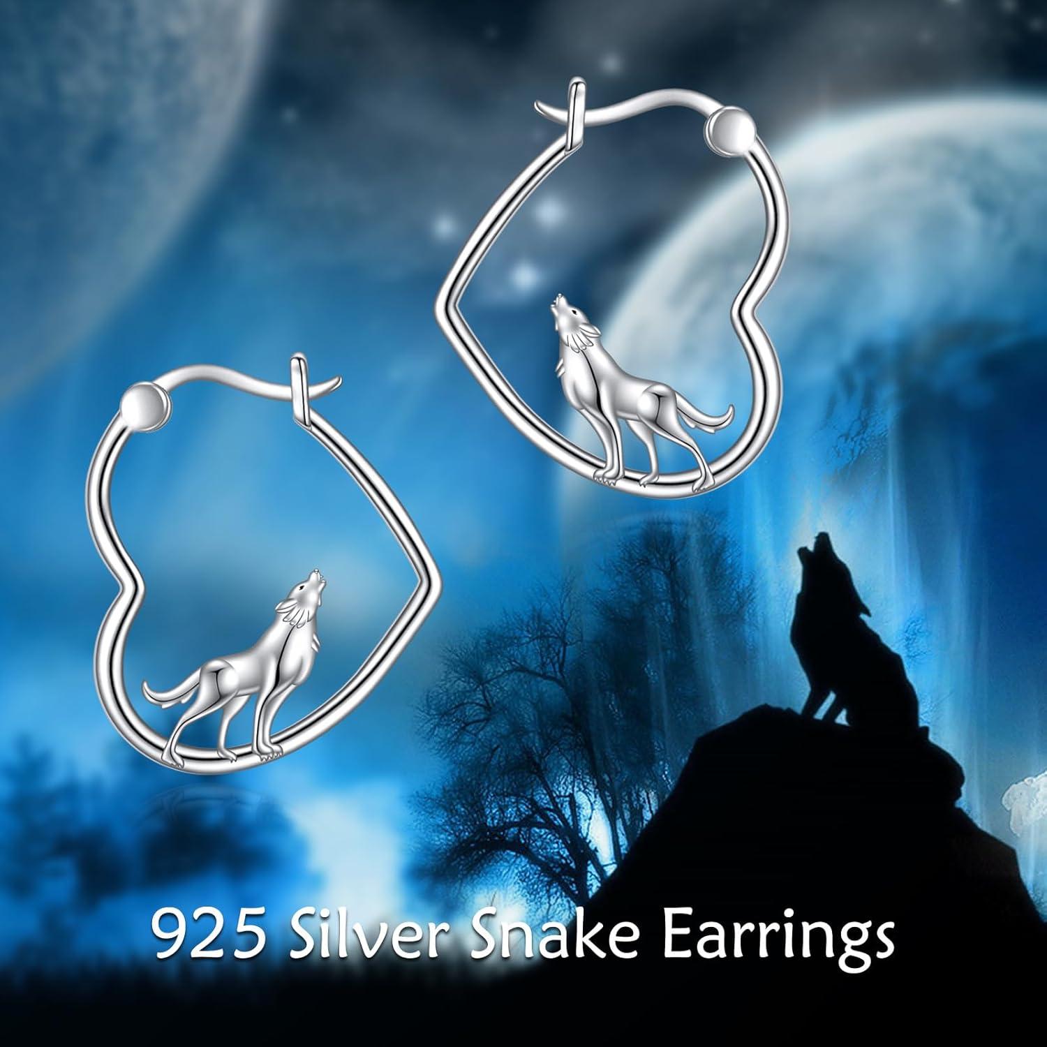 image:imageYFN Animal Earrings Sterling Silver Animal Heart Hoop Dangle Earrings Cute Jewelry Gifts for WomenWolf